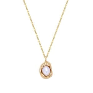 Irregular egg-shaped pearl real gold plated necklace