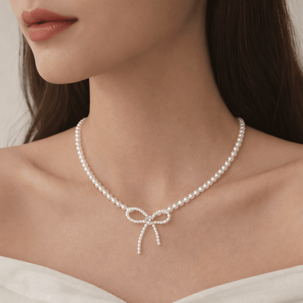 Bow Faux Pearl Gentle Necklace