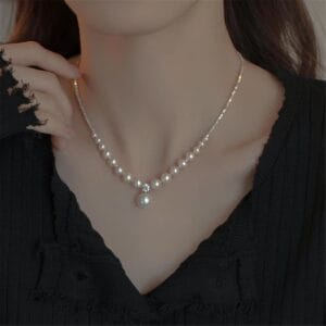 999 silver faux pearl crushed silver necklace