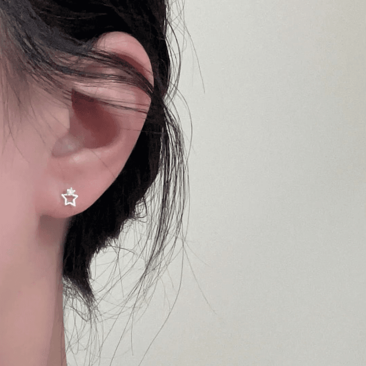 999 Silver Moon & Star Stud Earrings