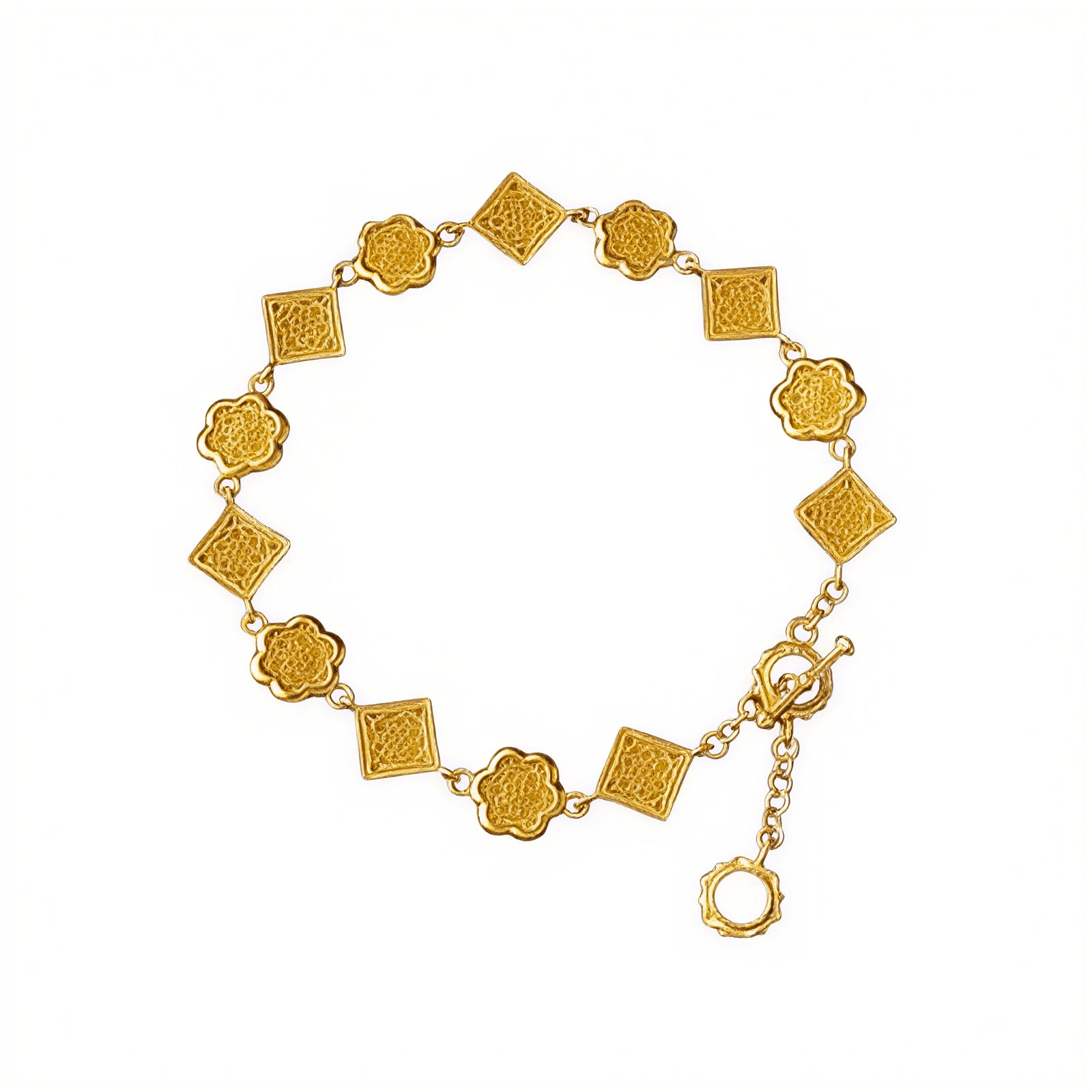 Ornate Square & Bloom Link Bracelet