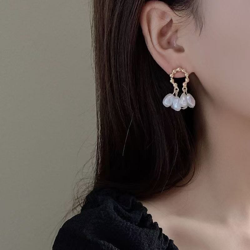 Pearl Drop Hoop Earrings