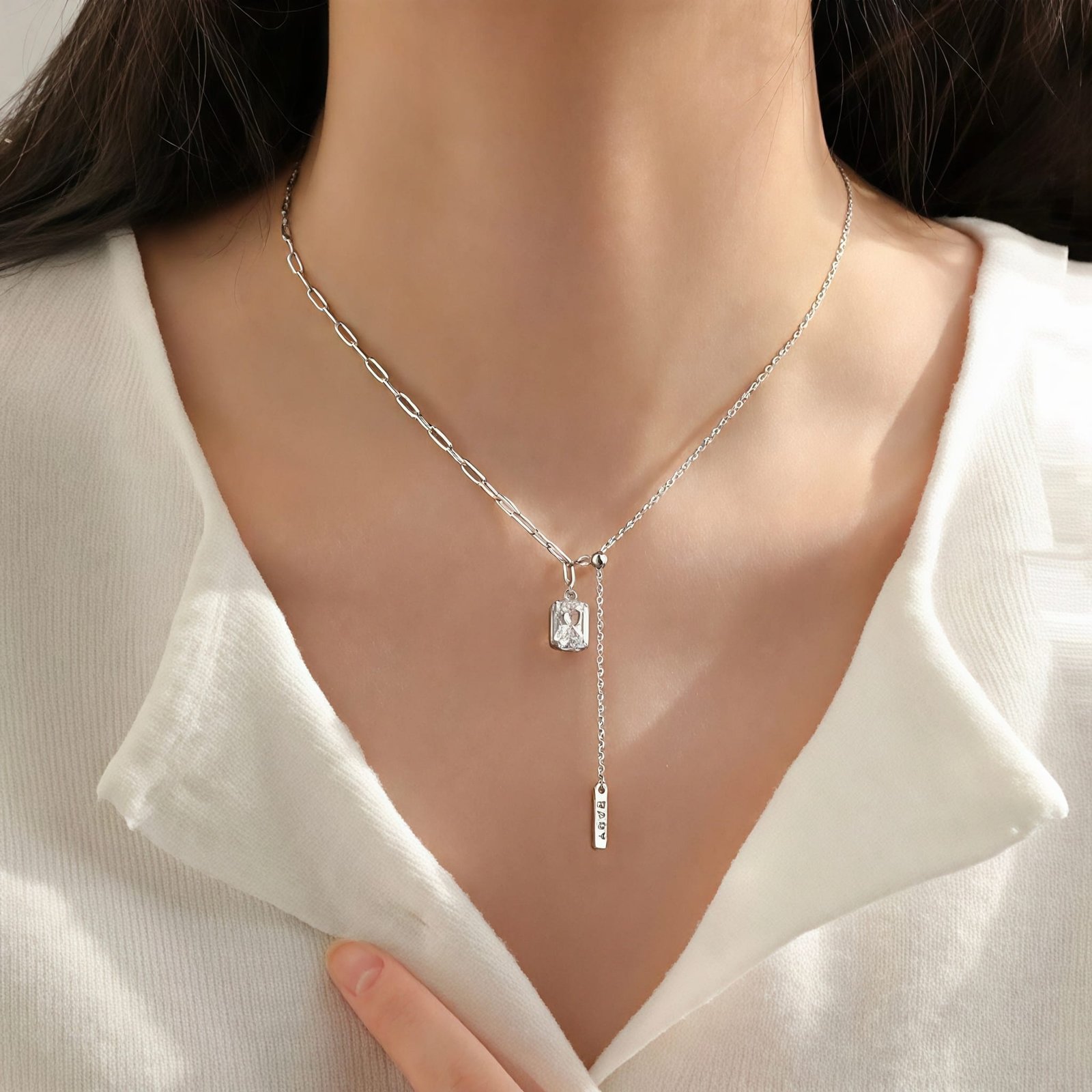 Dual Charm Crystal Tag Necklace