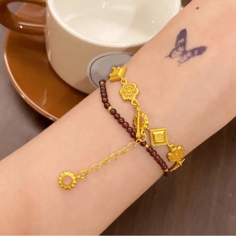 Ornate Square & Bloom Link Bracelet