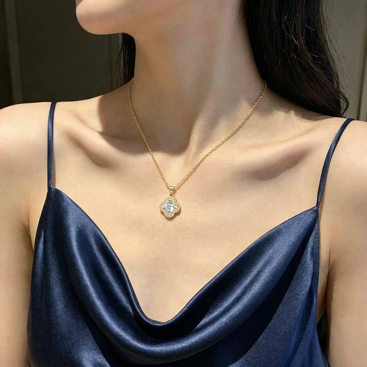 Iridescent Clover Pendant Necklace