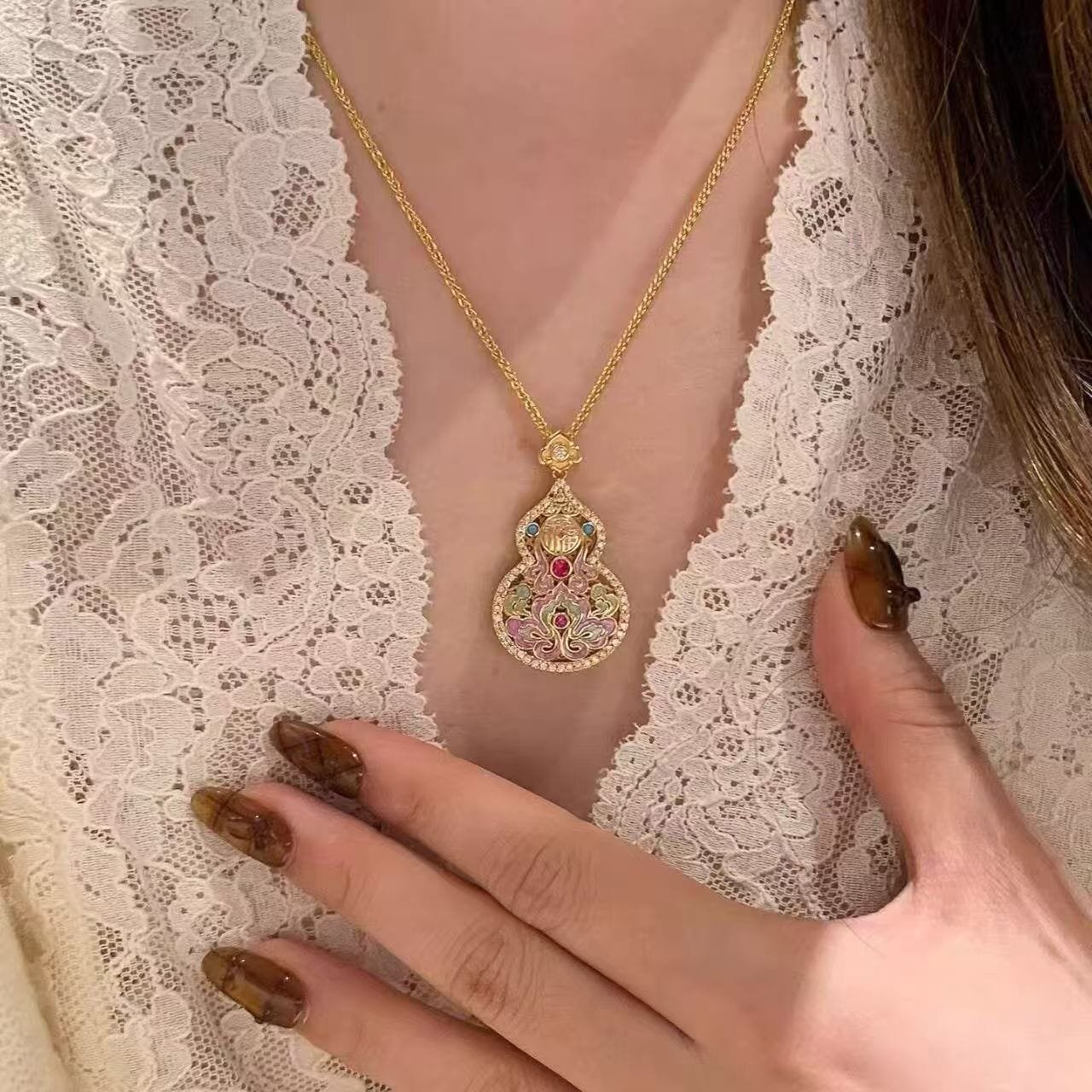 Enamel Gourd Pendant Necklace